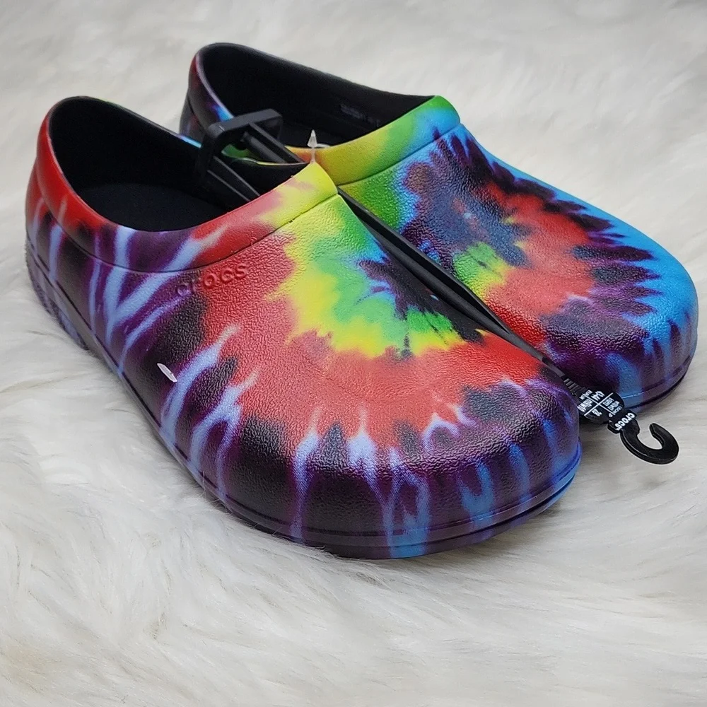 Crocs At Work On The Clock Graphic Work Slip On Shoes Tye Dye